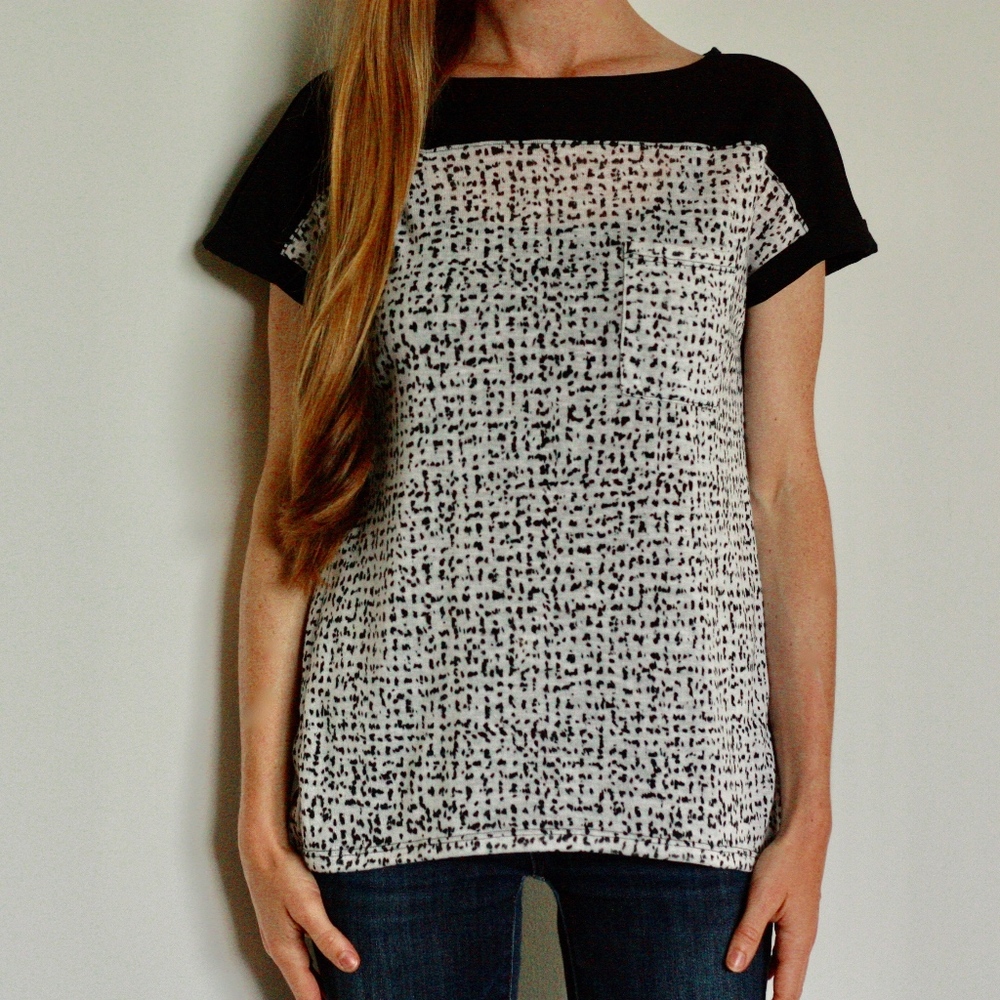 calvin klein, black and white short sleeve top